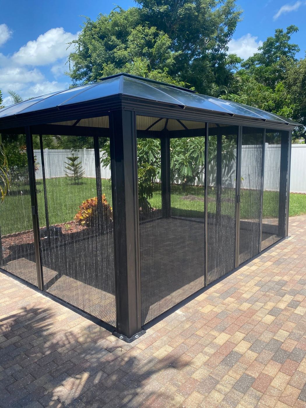 Gazebo assembled on a paver patio